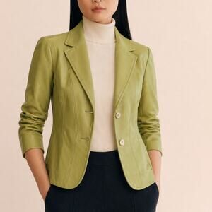 Lafayette 148 NY Green Leather Blazer 6P Petite Acid Green Quiet Luxury Jacket